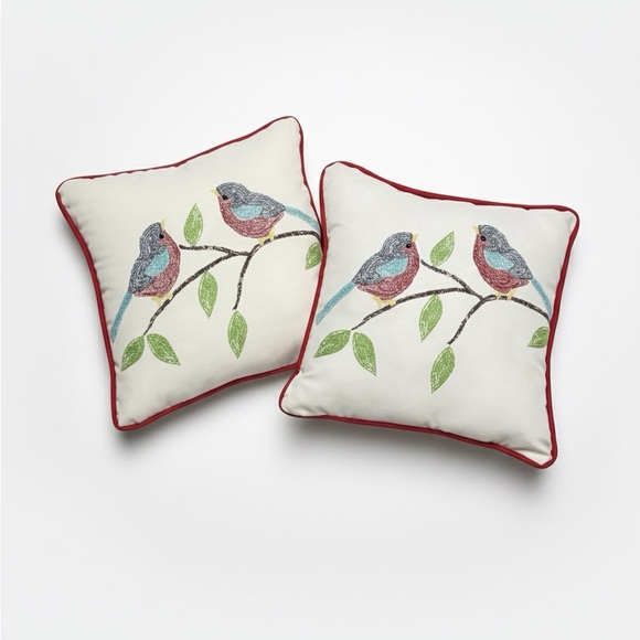 Other - Two (2) Outdoor Pillows White/Red With Birds